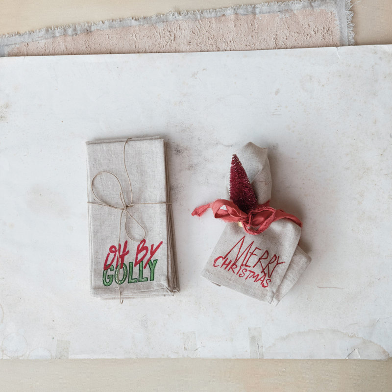 Cotton Christmas Napkins With Embroidered Sayings