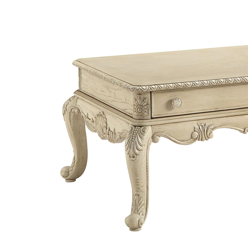Table basse rectangulaire antique blanche avec 2 tiroirs, pieds, arrêt, rangement pour outils de barbecue