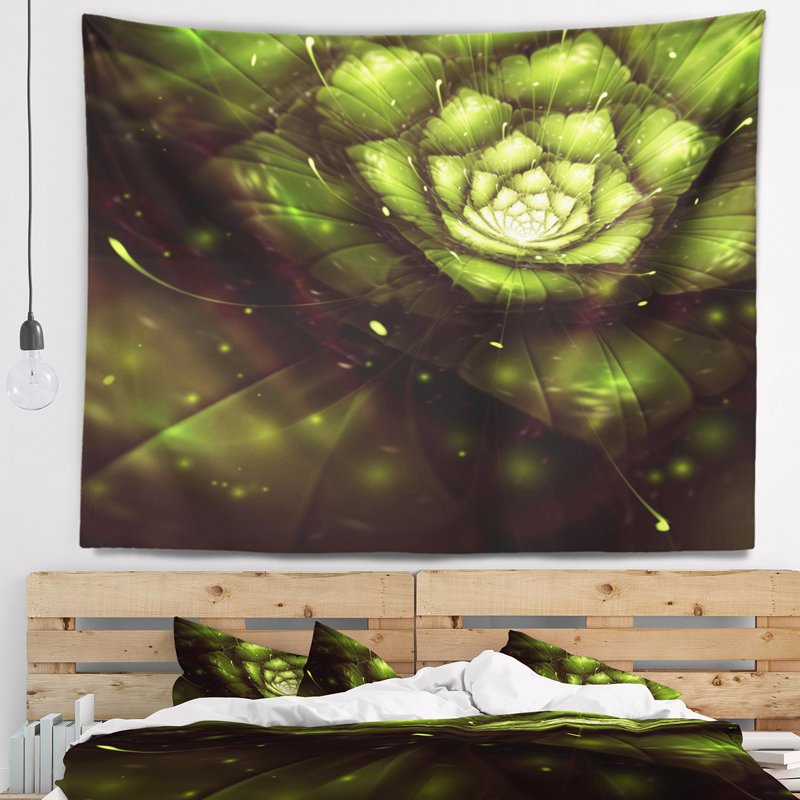 Tapisserie florale fleur verte avec rayons de soleil, H 50 po x l 60 po