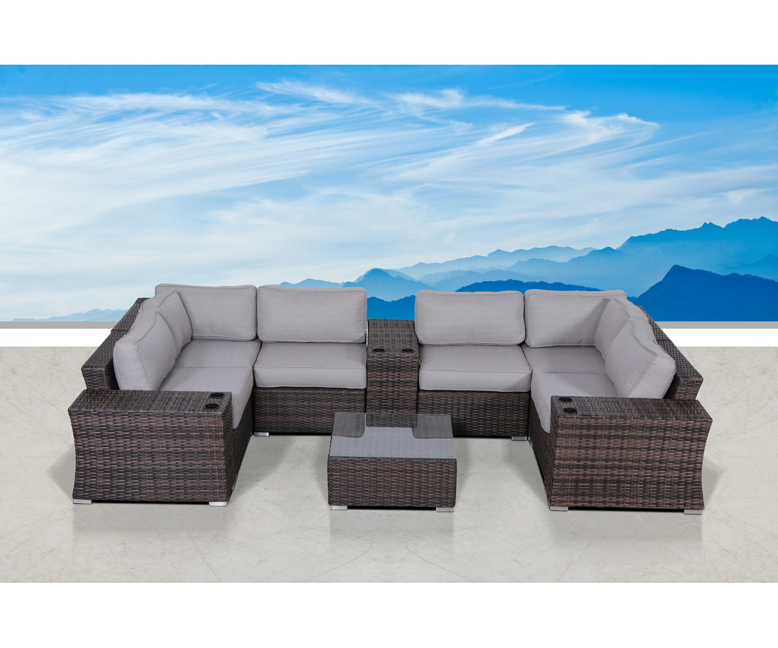 Saffi 4-Person Patio Seating Group, Brown, Olefin Gray