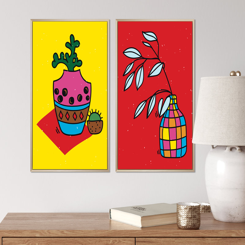 «Colorful Floral Silhouettes», ensemble de 2 impressions, H 20 po x l 24 po x P 1 po, Cadre brun