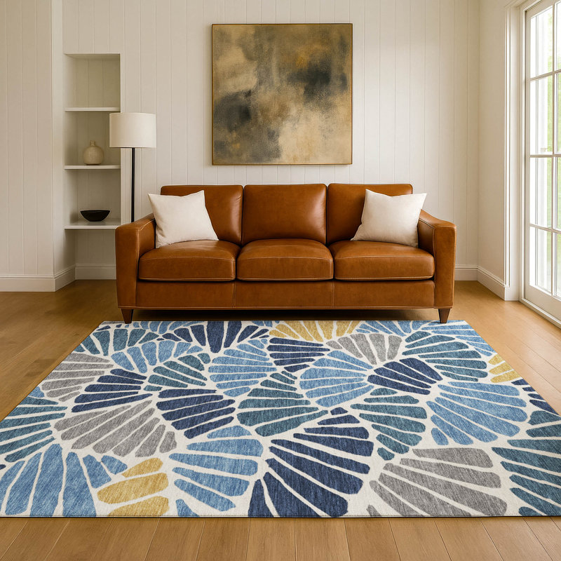 Tapis floral lavable à la machine de qualité supérieure Mayfield AMF2384, Bleu, 5 pi x 7 pi 6 po