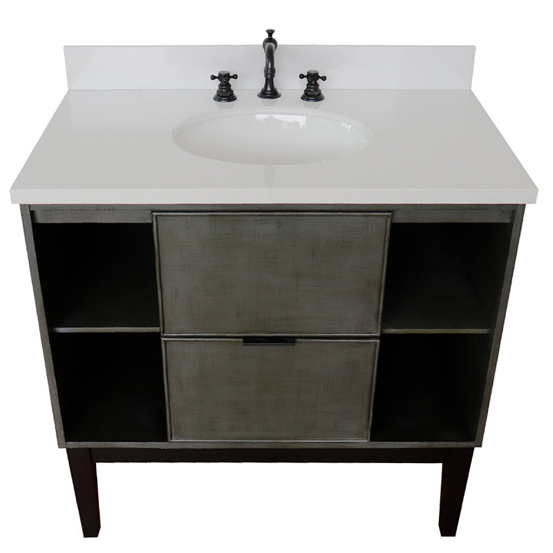 37'' Single Bathroom Vanity with Top, White Quartz