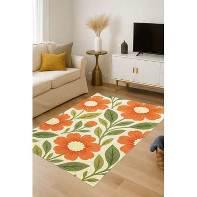 Tapis orange tissé lavable Mosso