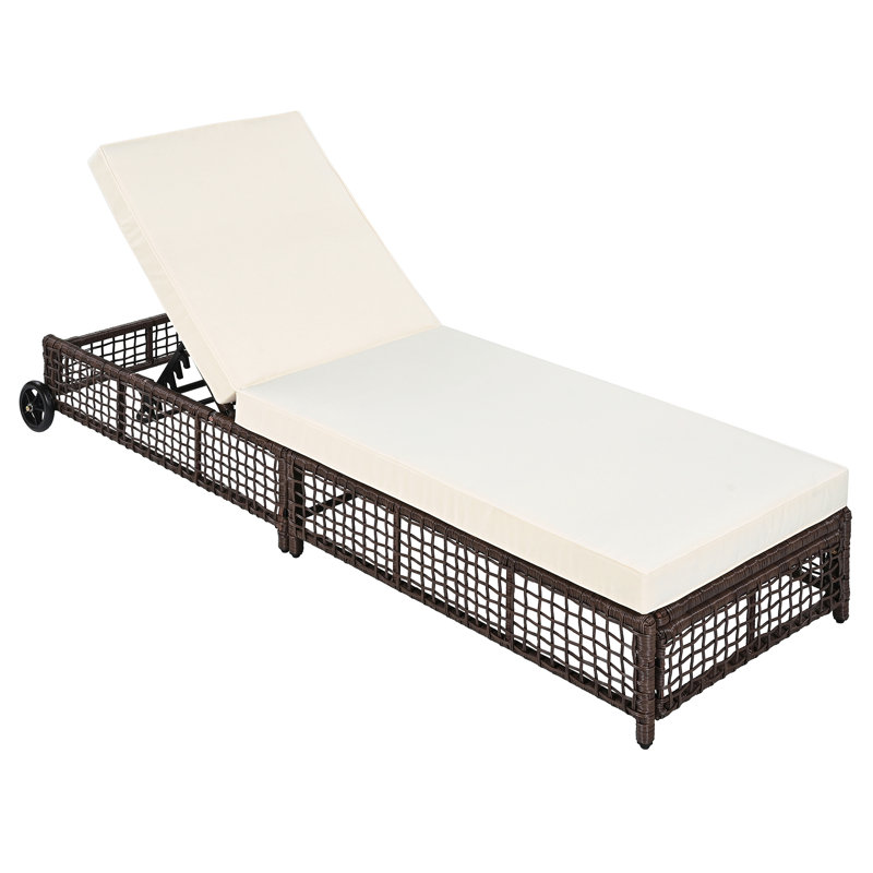 Chaise longue d'extérieur Solara avec dossier réglable à 5 positions, structure en rotin, Brun