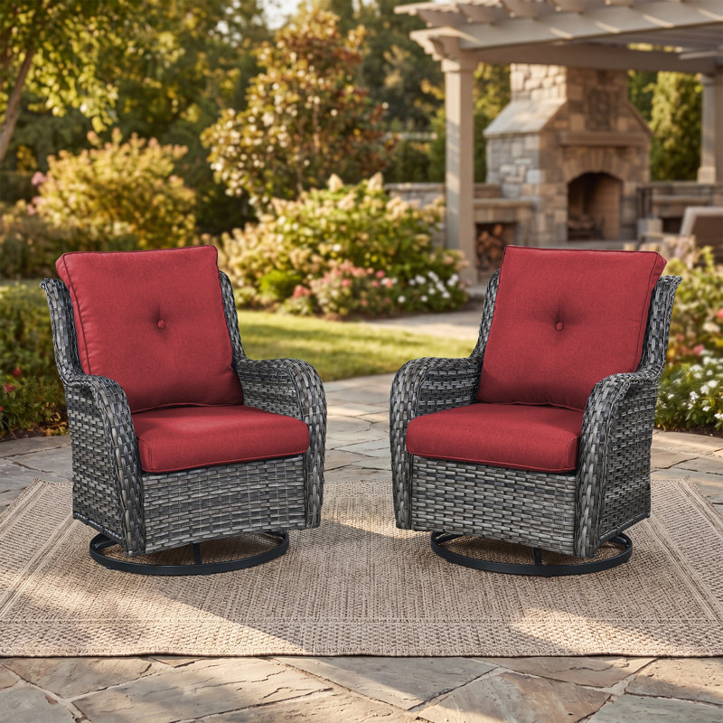 Swivel and sliding wicker patio chairs, Gris, Rouge