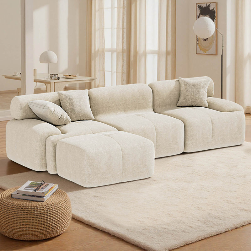 Compressed Sofa Sectional Couch: 118" Modular L-Shaped Floor Boneless Sofas, 70D Memory Foam Modern Couches for Living Room Bedroom 