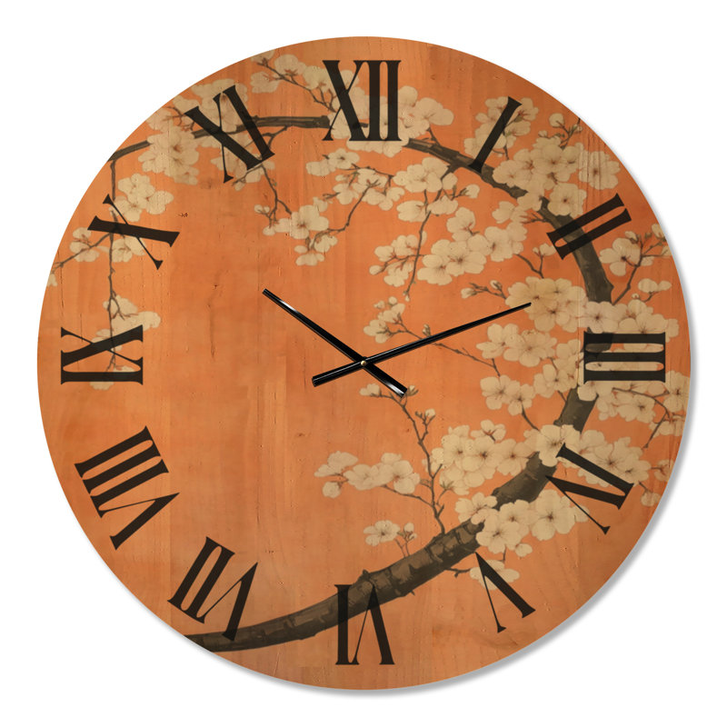 Horloge murale silencieuse en bois Coral Spring Branch - Style asiatique, Extra Large