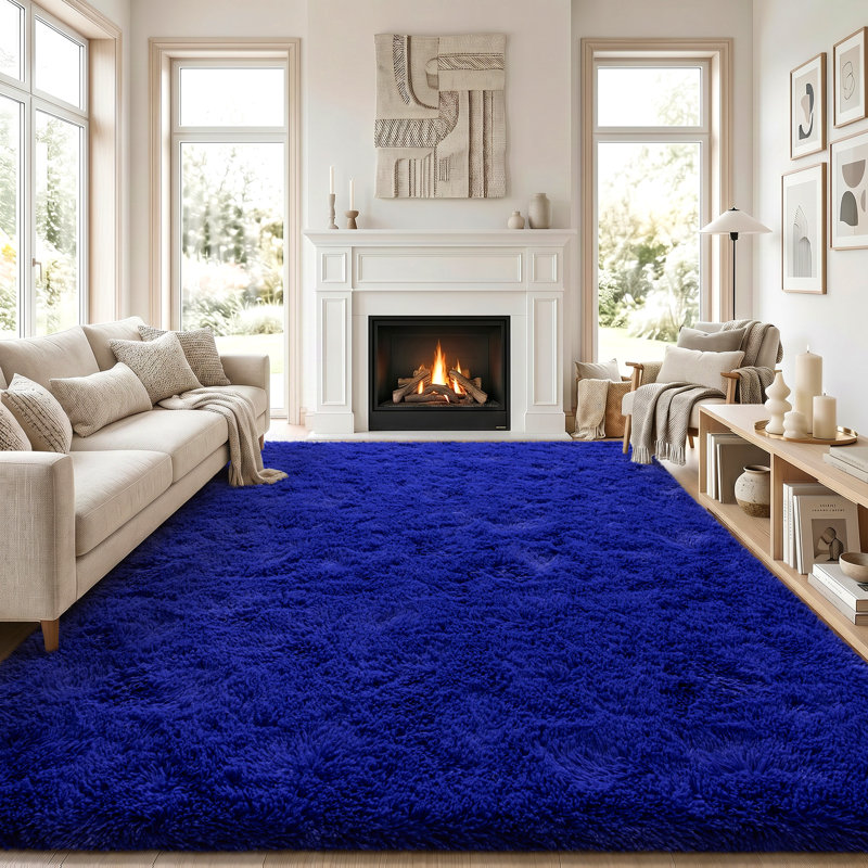 Solid Rug Soft Fluffy Bright Blue Indoor Area Rug for Living Room Bedroom Nursery Kids Room, Rectangle 6' x 9', Bright Blue