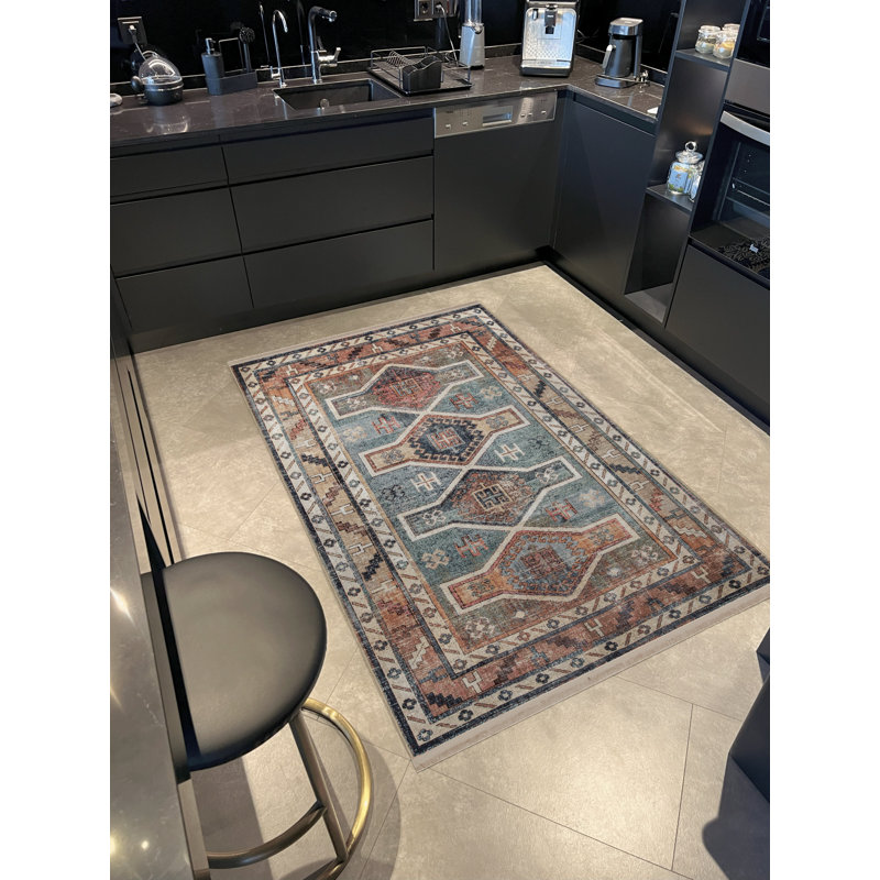 Tapis décoratif multicolore à motif frangé et à motif traditionnel, Tapis de couloir 3 pi 3,37 po x 9 pi 10,11 po