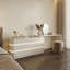 Bureau de coiffeuse moderne rétractable avec éclairage à DEL, grande coiffeuse à 6 tiroirs avec rangement-825553454