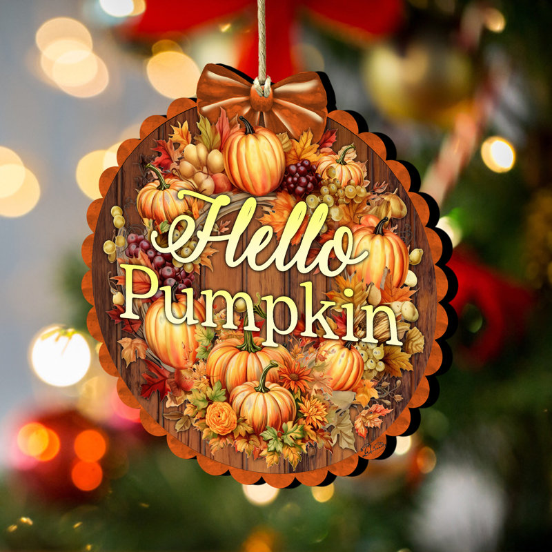 Hello Pumpkin Wooden Ornament