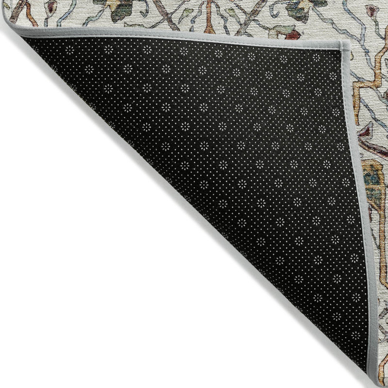 Ivory and Multicolor Washable Synthetic Rectangular Rug