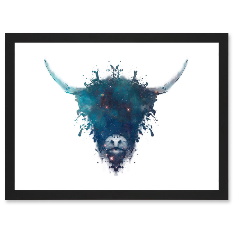 Graphic Ink Splat Highland Cow Coo Scotland - Single Picture Frame Art Prints
