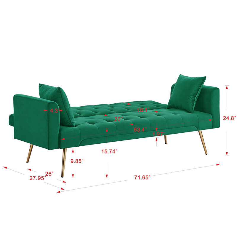 Teagin 70.07'' Velvet Sleeper Sofa, Green Velvet, No