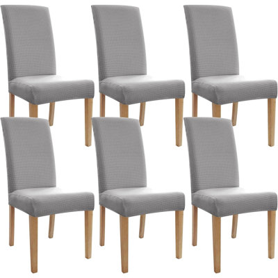 Dining Chair Covers Set Of 6 – Grey – Regular Size / Jacquard Fabric / Soft & Stretchy / Cat Scratch Protection / Dining Room, Kitchen, Banquet, Wedding, Hotel, Celebration Style