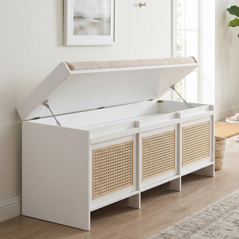 Banc de rangement pour chaussures de 48 po de large avec banc d'entrée et coussin à 3 tiroirs, Blanc