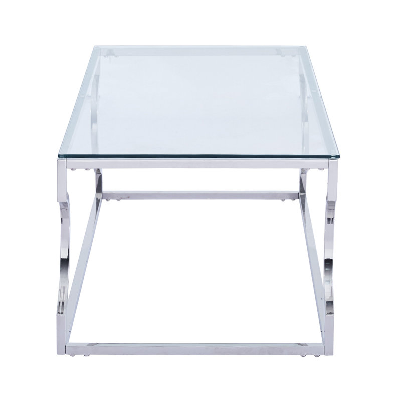 120cm Rectangular Coffee Table for Living Room Furniture,Stainless Steel Centre Table with Glass Top
