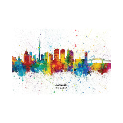 Auckland New Zealand Skyline Splash by Michael Tompsett - Wrapped Canvas Painting