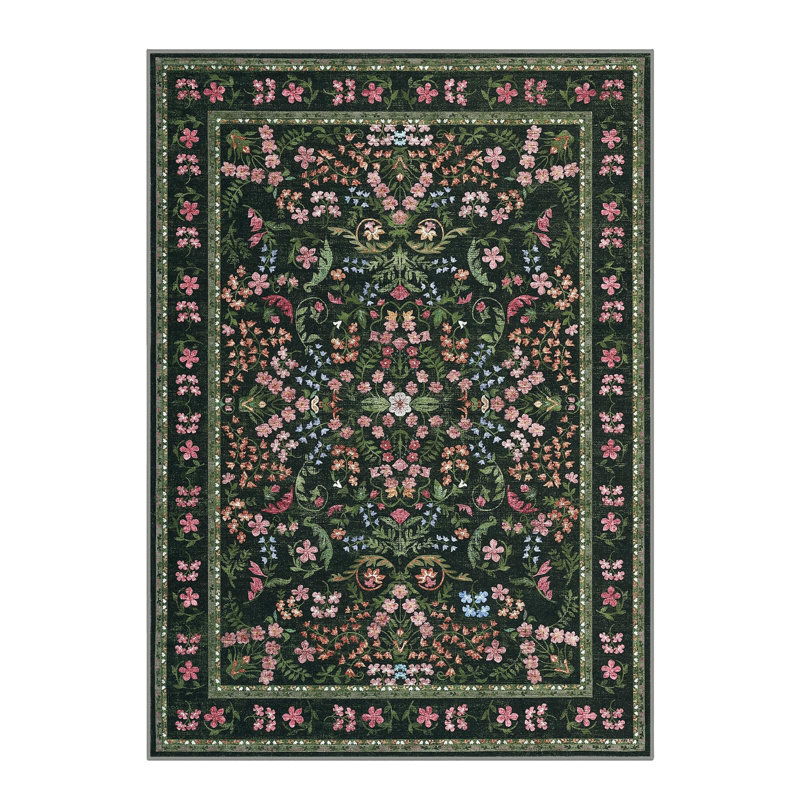 Area Rug 10x13 for Living Room, Washable Non Slip Low Pile Rugs, Floral Soft Carpet for Living Room, Bedroom, Dining Room, Green