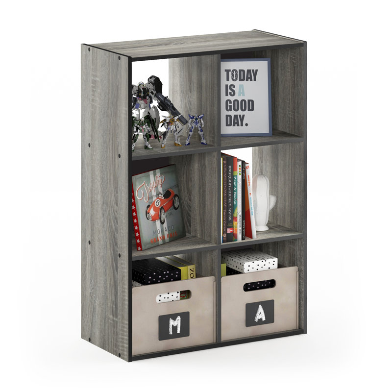 Bibliothèque cubique Anzalone, Gris chêne français, (6 tablettes) H 35,94 po x l 24,02 po x P 11,61 po