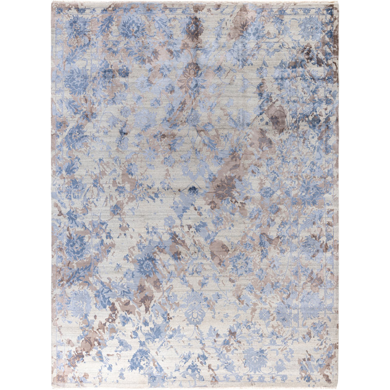Tapis unique noué à la main gris Leonard de 9 pi 3 po x 12 pi 2 po Leonard
