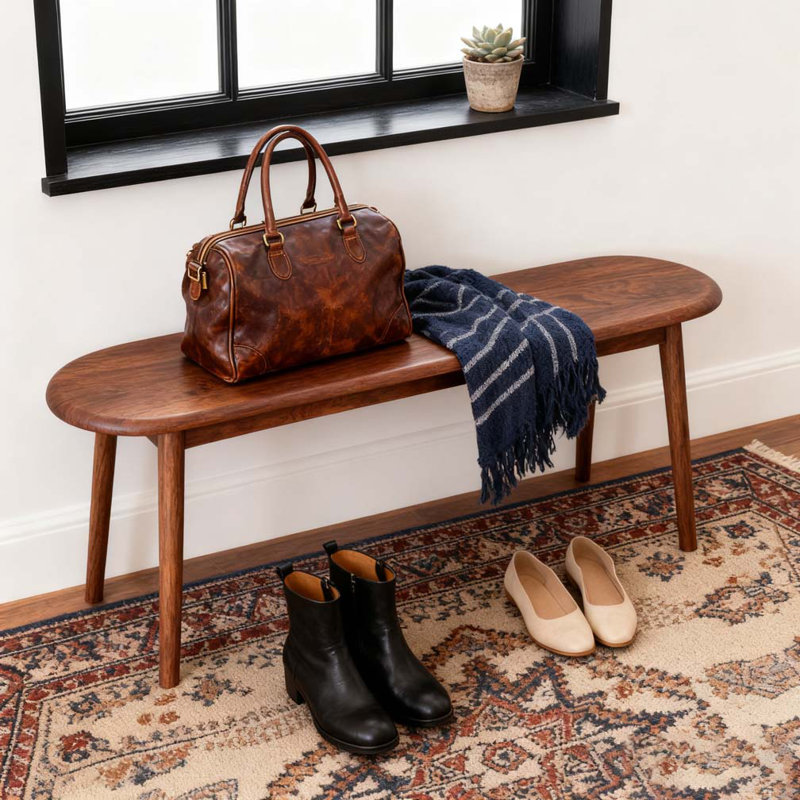 Natural Oak Wood Dining Bench, Walnut