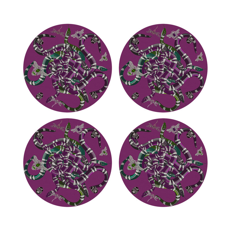 Ouroboros Vegan Leather Round Beaded Placemat, Purple