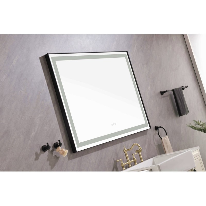 Miroir de salle de bain à DEL avec miroir rétro-éclairé et miroir mural, 36,12 po x 48,12 po, Noir