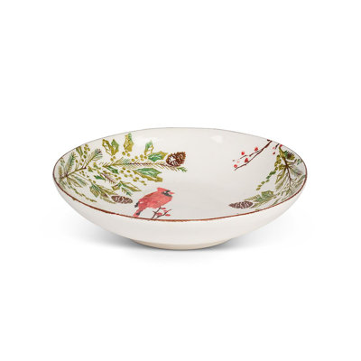 Pine Boughs and Cardinal Coupe Pasta Bowl