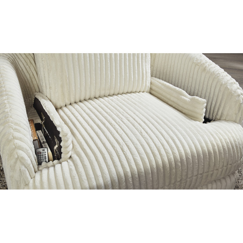 Ivory Corduroy Swivel Glider Recliner with Metal Frame