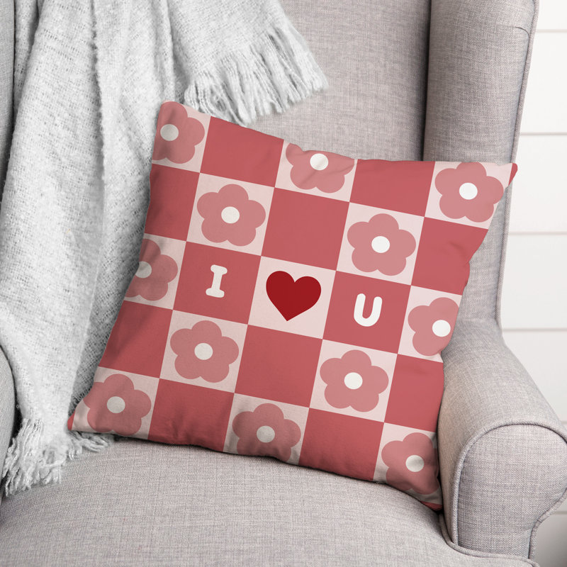I Heart You Daisy Check Throw Pillow