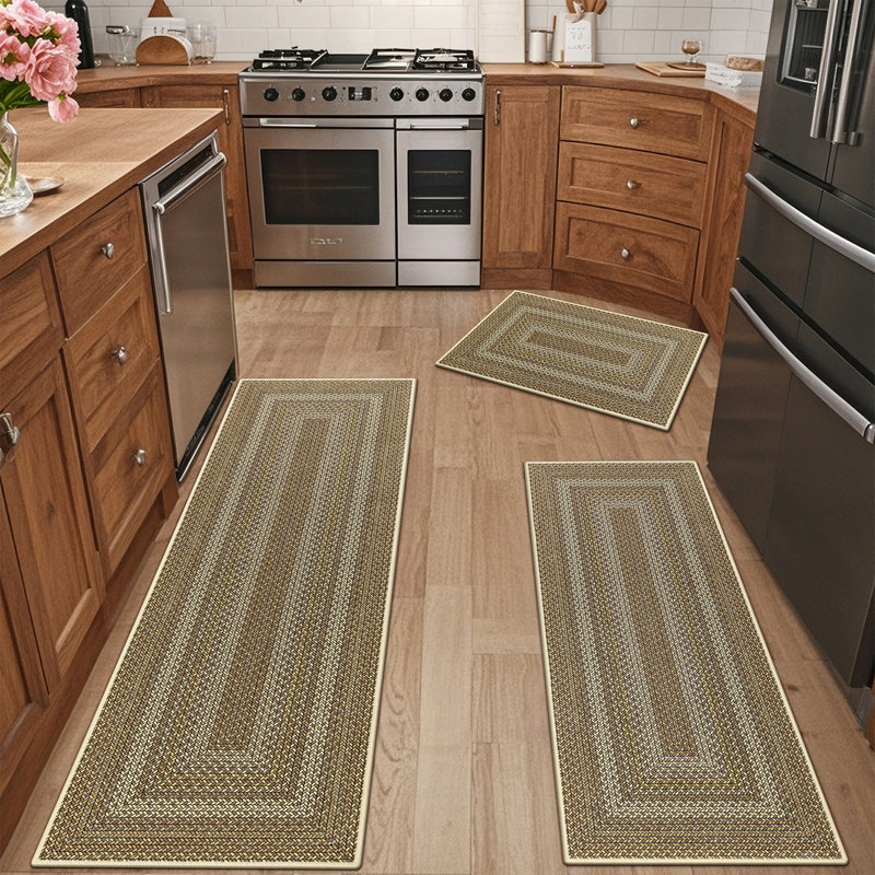 Tapis de cuisine lavable à la machine avec envers antidérapant (ensemble de 3), Brown;Yellow