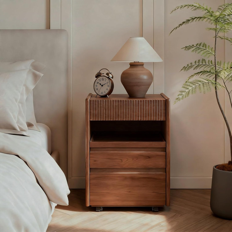 3-Drawer Solid Wood Nightstand with Pull-Out Shelf