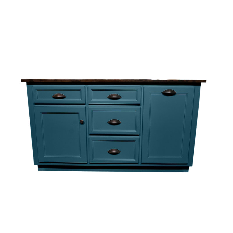 Zantos Solid Wood Kitchen Island, Smoky Blue
