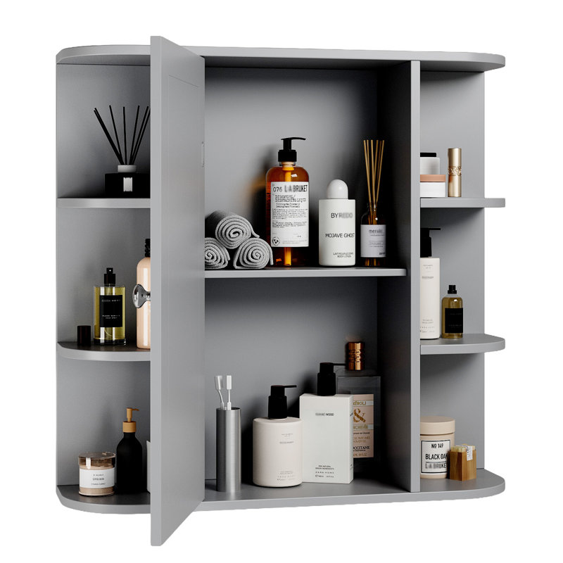 Bathroom Wall Cabinet With Mirror Door And 3 Shelves, Gray