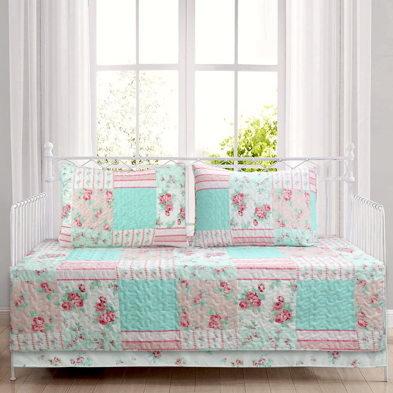 Ensemble de courtepointe rose Tiffany, Courtepointe pour lit de jour + 3 pièces supplém