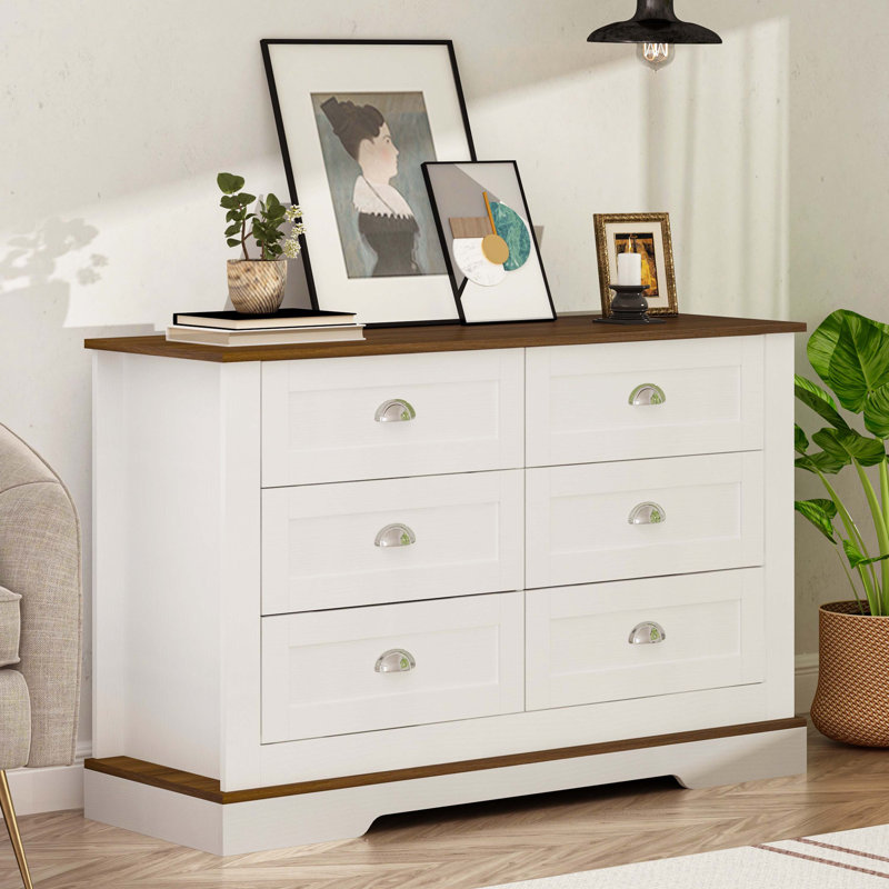 Commode 6 tiroirs Eshmaal, Brun / blanc antique
