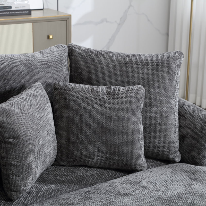 Fauteuil demi-tonneau surdimensionné avec housse, Chenille gris charbon