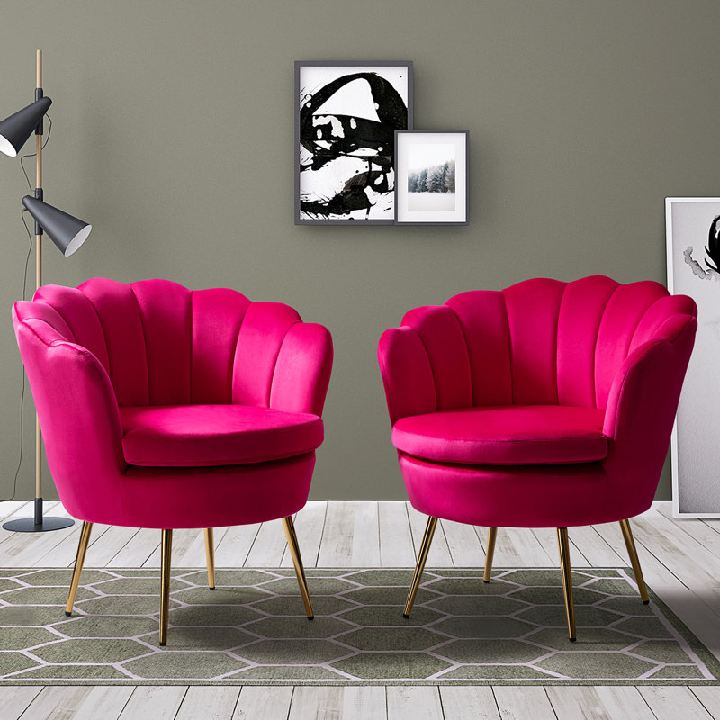 Fauteuil demi-tonneau en velours 30 po Hendrix, Fuchsia