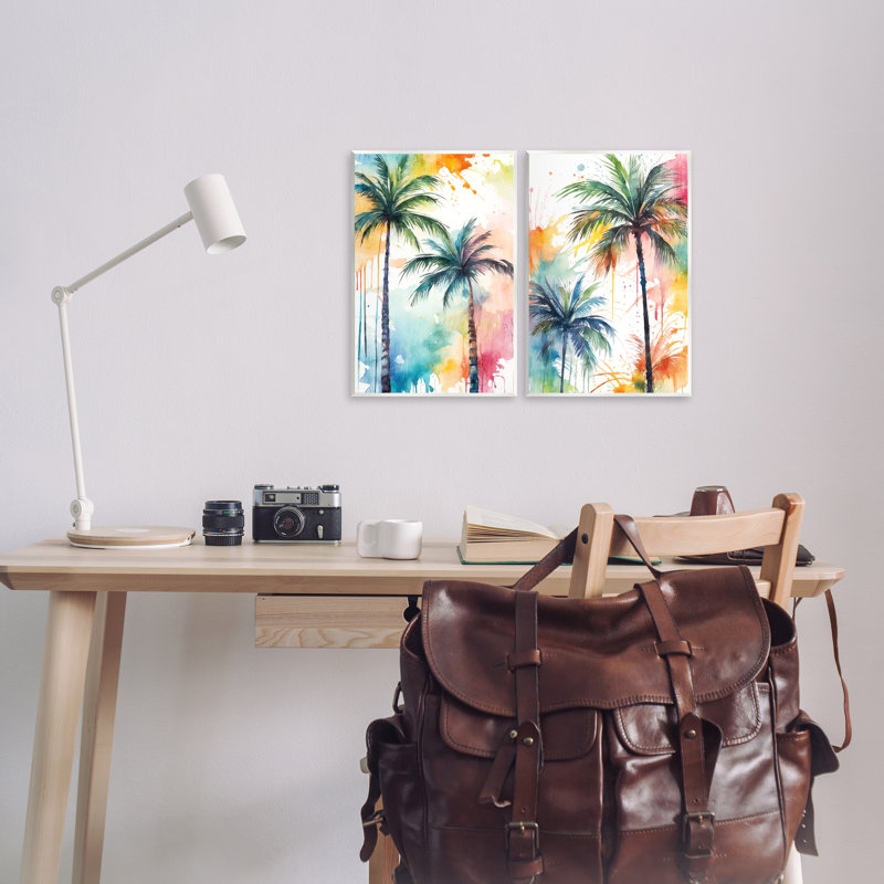 «Watercolor Splash Towering Palms», ensemble de 2 plaques murales par Kim Allen, H 15 po x l 10 po