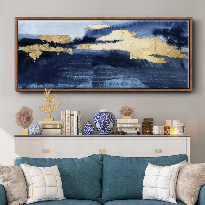 Gilded Indigo Sea II - toile encadrée, H 8 po x l 20 po