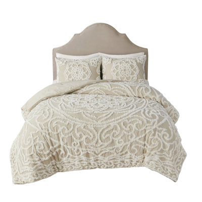 Grand édredon en chenille de coton médaillon gris pour draps 100% très grand / très grand