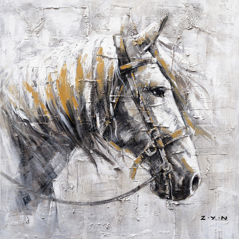 Cheval - peinture sur toile tendue, H 12 po x l 12 po x P 2 po