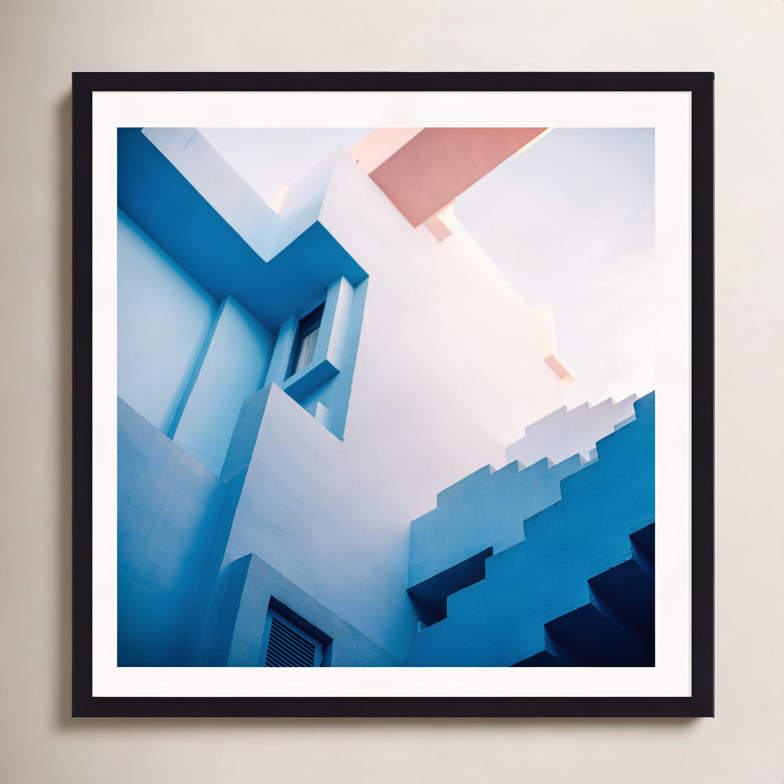 Muralla Roja Blue And Pink Geo by Raisazwart, No, White Floater Framed, 30" H x 30" W x 2" D