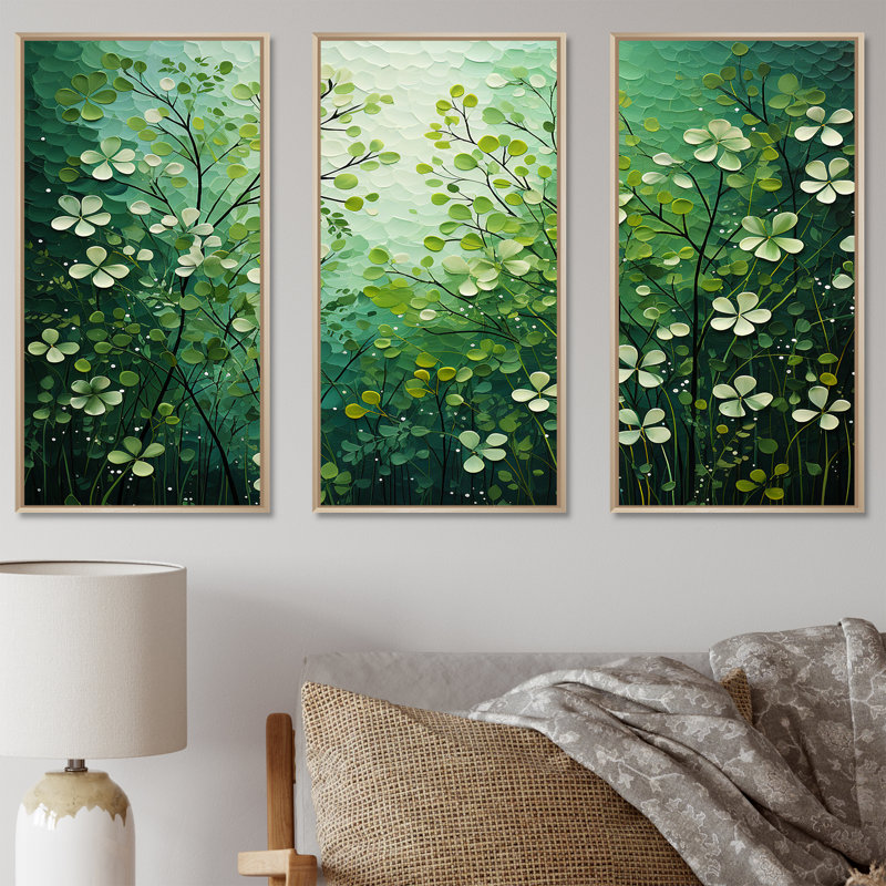 «White and Green Herbs Symphony II», ensemble d'art mural sur toile à motif floral, Cadre naturel flottant