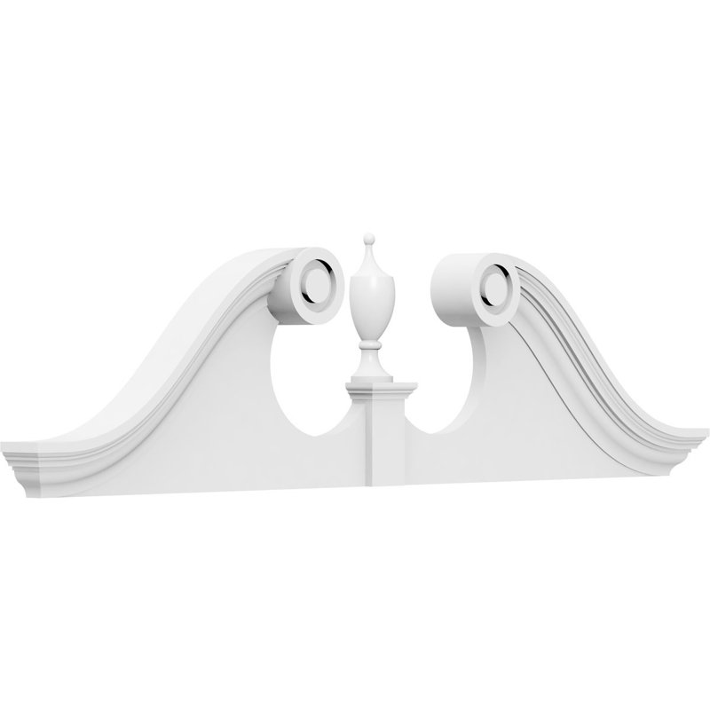 44"W x 11"H x 2-3/4"P Rams Head Architectural Grade PVC Pediment (Urn Ships Unattached in Box), 11" H  x 44" W  x  2-3/4" D