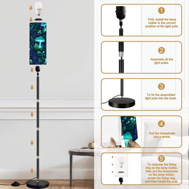 Lampe sur pied fantaisie champignon forêt foncé vert brillant lampe sur pied moderne avec télécommande interrupteur au pied ampoule abat-jour grand poteau d'angle pour salon chambre bureau