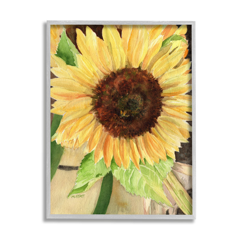 Tournesol d'été avec détail d'une abeille jaune par Melissa Hyatt - Peinture sur toile, H 20 po x l 16 po