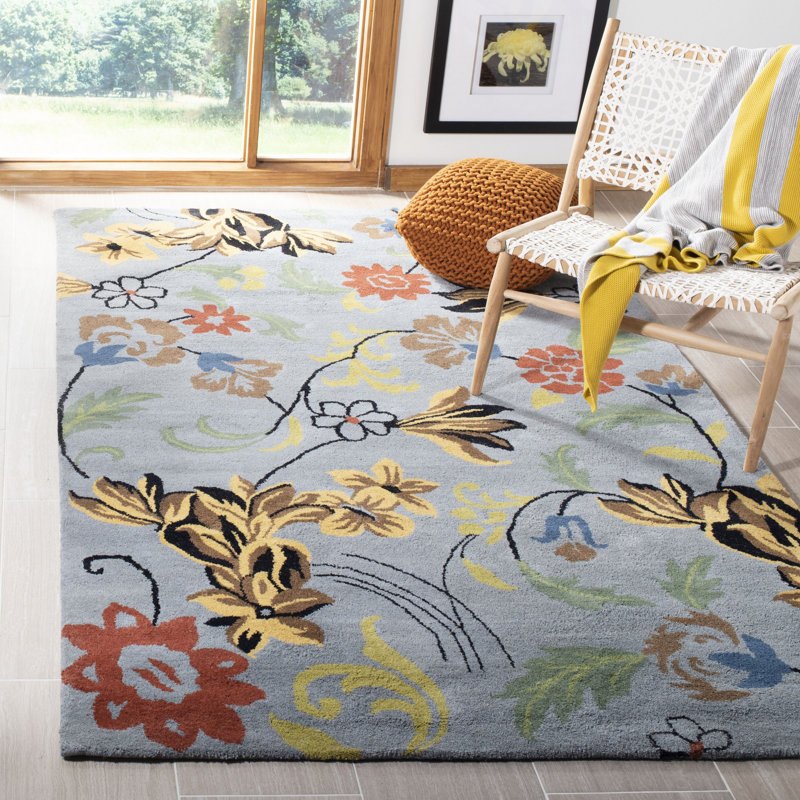 Tapis floral en laine et viscose touffeté à la main Soho, Rectangle 6 pi x 9 pi